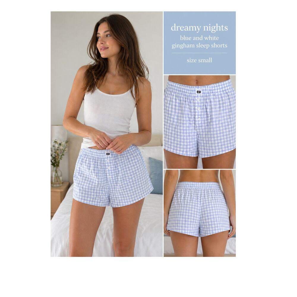 Better Together Dreamy Nights Boxer Shorts Sleepwear Blue White Gingham Small